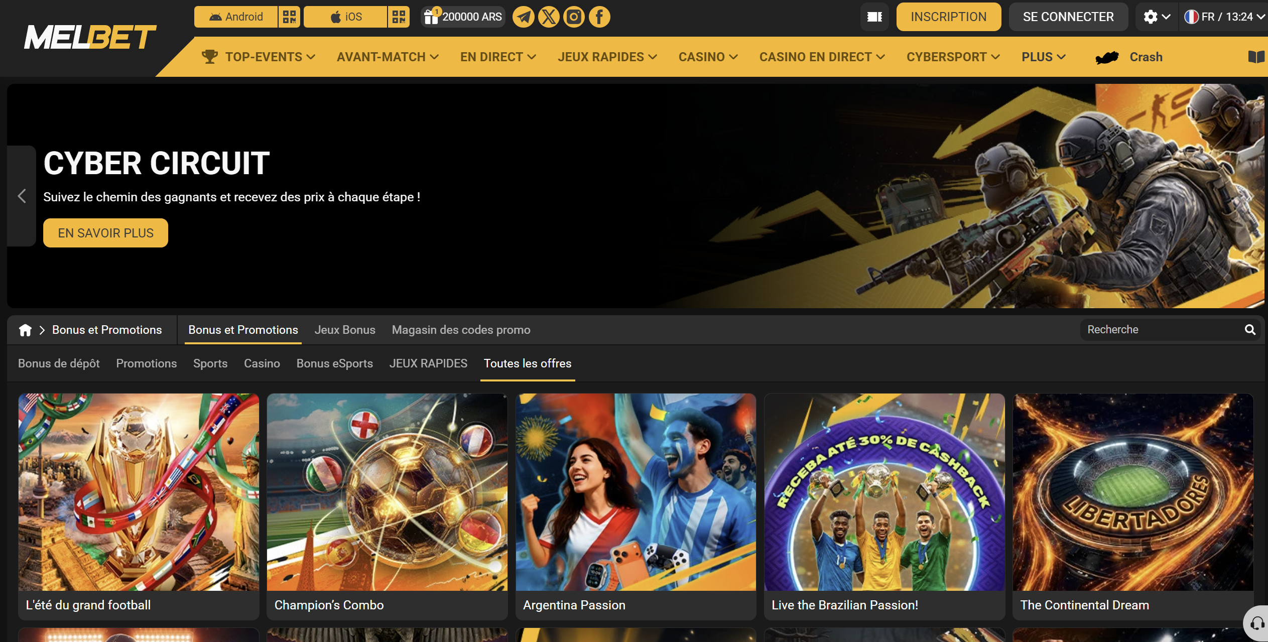 Page Bonus et Promotions Melbet - offres disponibles pour les joueurs
